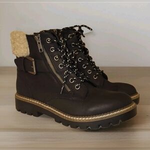 Universal Trend Ankle Winter Boots Faux Leather And Fur Size9 Black NWOT